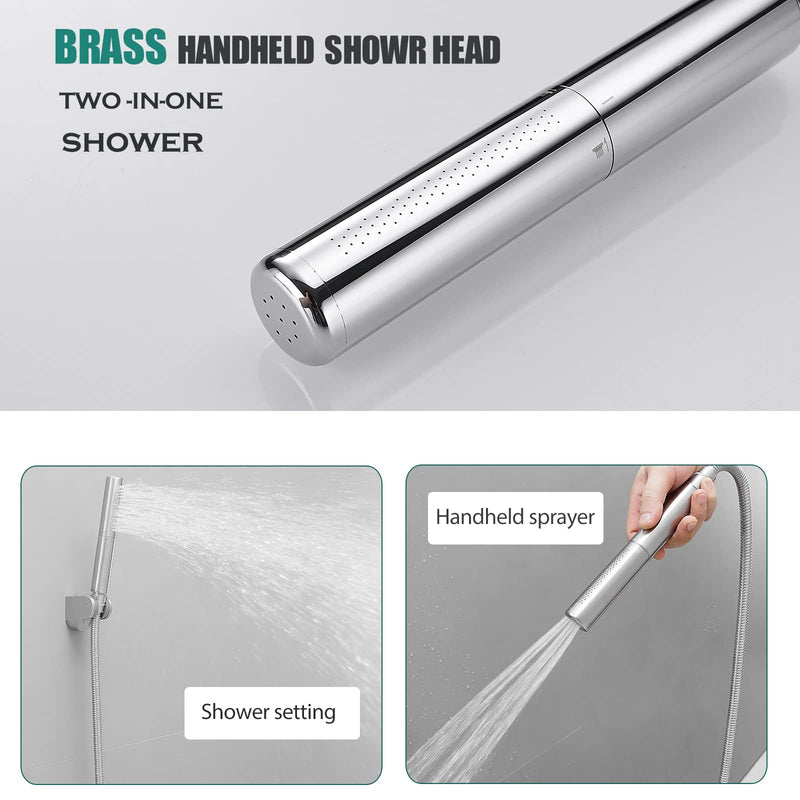 Homipro Chrome Brass 2 In 1 Function High Flow Handheld Shower Head Set High Pressure 7 Inch Chrome Finish Shower Head Sprayer Hand Shower Wand with 59 Inch Hose, Bracket Polished Chrome