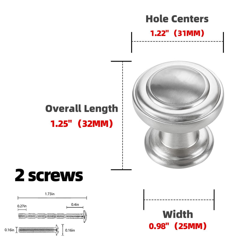 10 Pack Kitchen Cabinet Knobs Brushed Nickel Cabinet Knobs Drawer Knobs Kitchen Hardware 1" Hole Center (Knobs) 10