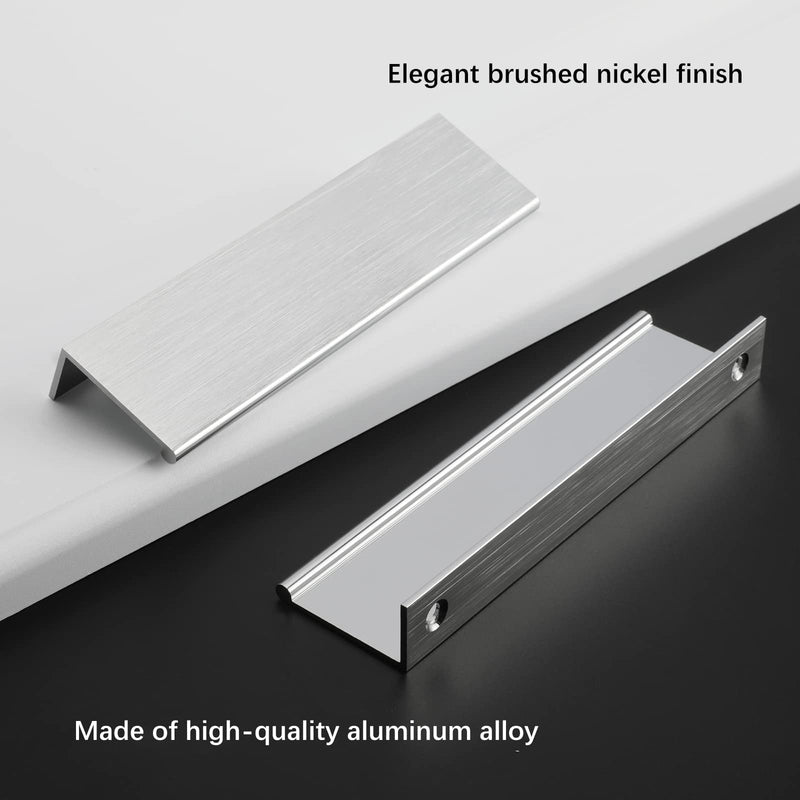 Rergy 10 Pack 5 INCH Cabinet Pulls Brushed Nickel Finger Pulls, Brushed Nickel Edge Pulls for Cabinet Kitchen Cabinet Edge Pulls, 128mm Cabinet Finger Pulls Hole Center: 5in(128mm)