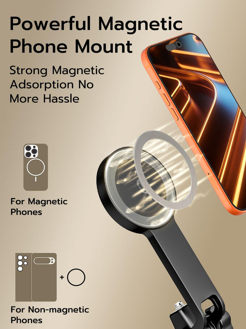 69" Magnetic Tripod for iPhone with Magnetic Light (MPT-04) | Selfie Stick with Magnetic Selfie Light & Remote, Extendable Tripod, Vlogging Kit for Magsafe iPhone/Android Video Recording