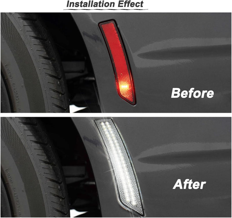 Clear Lens Fender Side Marker Reflectors Lights Dual Rows Bright White, for 2024-Up Ford Mustang Gen7/S650,Assembly Front & Rear Side Bumper Marker Lights，Pack of 4