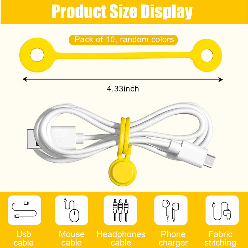 10 pcs Silicone Magnetic Cable Ties Cord Organizer Wire Management Straps For Desk Office Travel Electronics Storage Random 10
