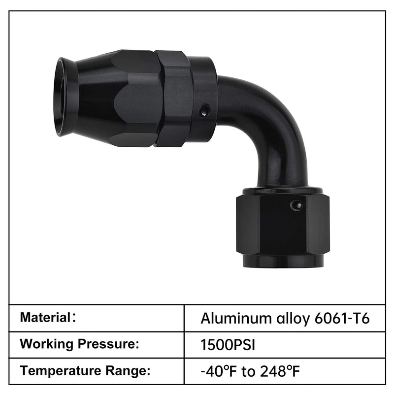 EVIL ENERGY 6AN PTFE Hose End Fitting 90 Degree Black for PTFE Hose Only 2PCS 90Degree
