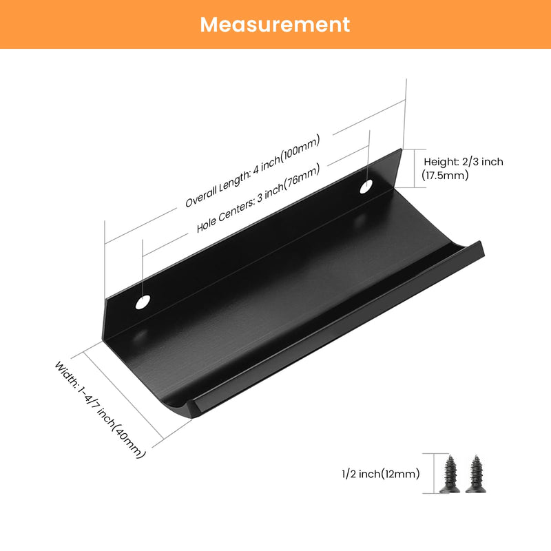 Gobrico 30 Pack Edge Finger Pulls, 3"(76mm) Hole Centers Drawer Pulls, Matte Black Cabinet Pulls, Aluminum Alloy Cabinet Handles, Dresser Pulls 3"(76mm) Hole Center