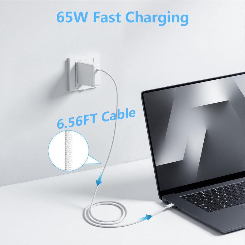 65W USB C Laptop Charger Compatible with Samsung Galaxy Book Series | for Samsung Galaxy Book Pro & Book 6/5/4/3, Galaxy Book Pro 360 NP950QDB, 6.56FT Fast Charging, Dual Type-C Braided Cable