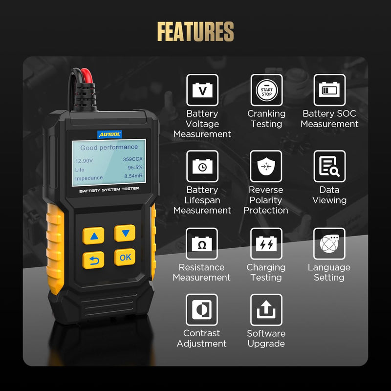 12V Car Battery Tester, 20-2000 CCA Load Tester Automotive,Charging & Cranking Analysis for Motorcycle, Truck, Boat, RV, Marine & More BT360