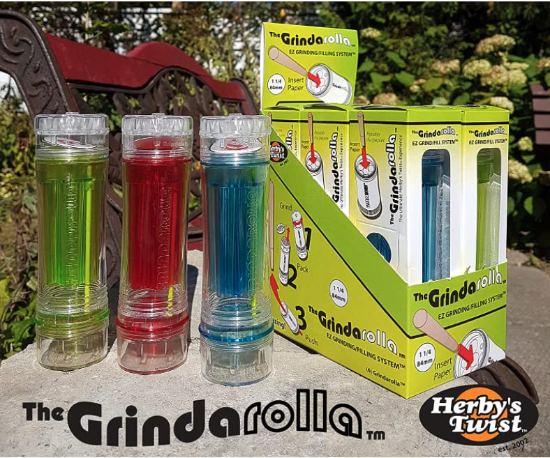 Herb Grinder & Stasher - Convenient, Durable, Easy & Simple Grinders | Cone Loader, Grind & Stash Spice, Coffee Pepper | Magnetic Grinding Mill with Packing & Cleaning Tool (Happy Face)