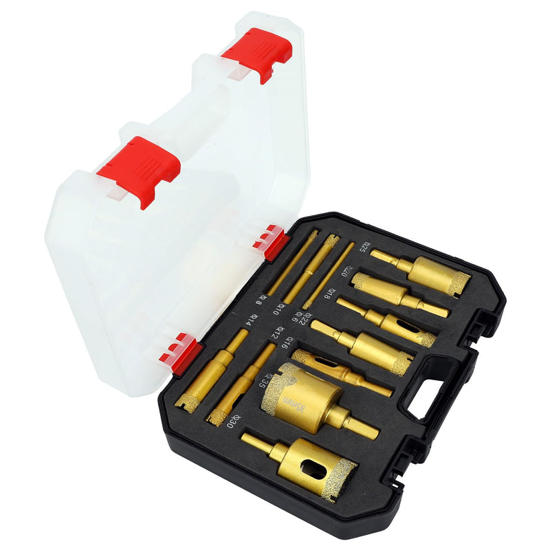 12-Piece Diamond Drill Bit Hole Saw Kit for Ceramic, Glass, and Tile Cutting - Perfect for Drilling Porcelain, Marble, Granite, and Gypsum - Includes Sizes from 0.24 Inch to 1.38 Inch (6mm to 35mm)