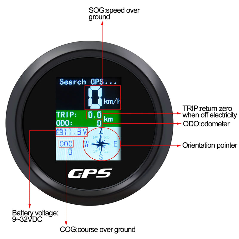 KAOLALI GPS Speedometer 85mm Boat GPS Speedometer Odometer Speed Gauge Meter Waterproof Digital MPH Knots Km/h Adjustable for Marine Car Truck Motorcycle 9-32V Black