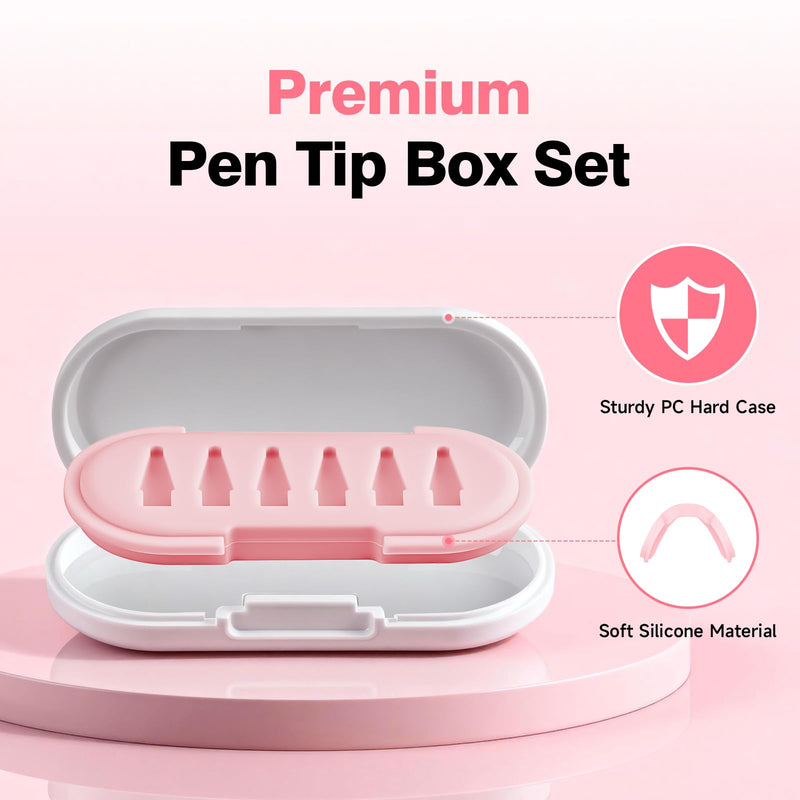 2026 Upgraded 6 Pack Apple Pencil Tips Replacement Accessories for Apple Pencil Pro/1st Gen/2nd Gen/USB-C, Apple Pen Writing Tips, Metal Drawing Tips (Pink) Pink White Case