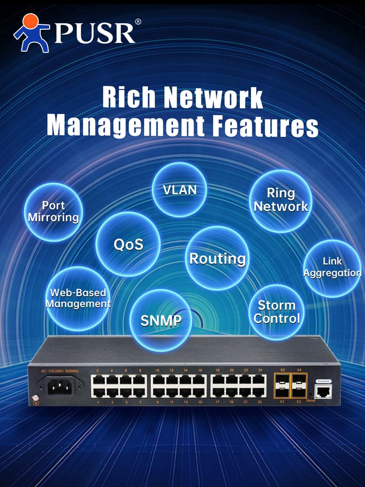 8 Ports with 10/100/1000Mbps Gigabit Industrial Ethernet Switch -40°C~85°C Lighting Protection 6KV Dustproof Design IP40 Protection USR-ISG1008 1000M 8 Ports