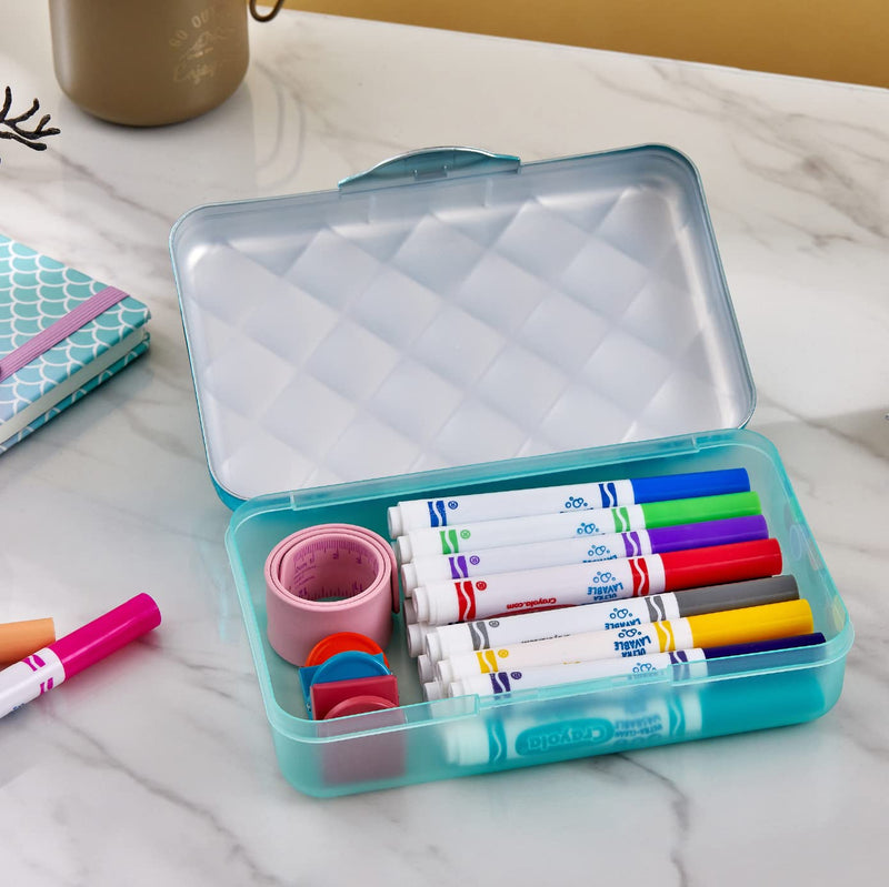 It's Academic Metallic pencil Case Box, Hard Plastic, Stylish Quited-Pattern Lid, Blue