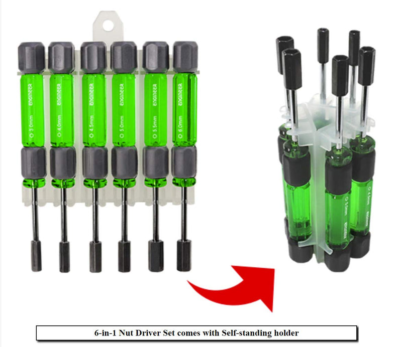 ENGINEER DK-14 Nut Driver Set Magnetic, Slim Socket Design, With Rotary Cap, Self-Standing Holder, Chrome Molybdenum Sockets