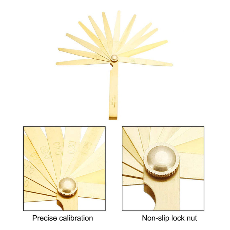 uxcell Metric Thickness Feeler Gauge 0.05-1mm 13 Blades Brass Measuring Tool for Width Gap