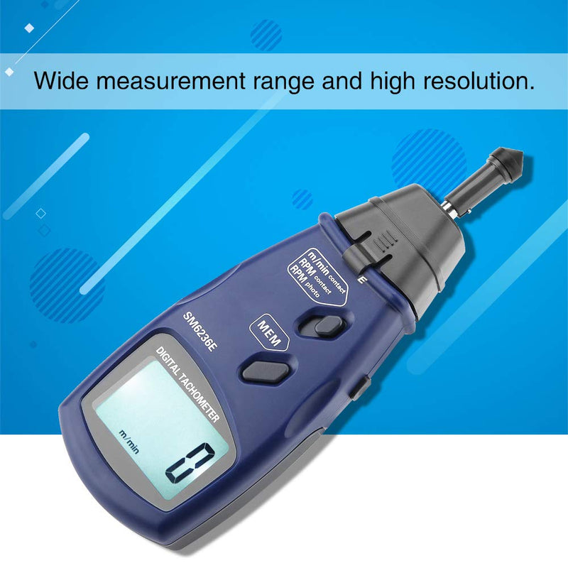 Digital Tachometer, SM6236E Handheld Laser/Contact Tachometer 5 Digits 18 mm Digital LCD Tach Rotation Meter Tester Tachometer Kit