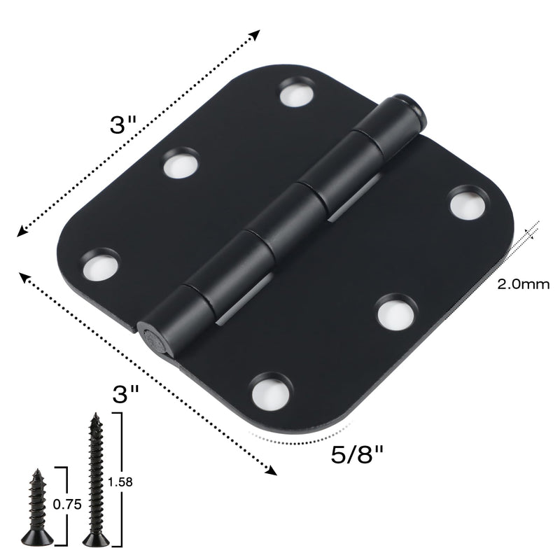 6 Pack 3 Inch Hinges Rounded Matte Black Door Hinges Interior Door Hinges Black Matte 3 Inch Door Hinge 5/8" Radius Cowshed, Byre, Cattle Hinges for Doors 3 "x 3" Hardware Controls 6 Pack-no squeak
