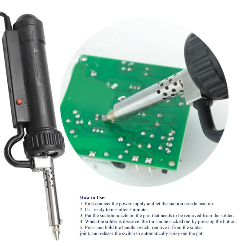 Electric Solder Sucker 30W Automatic Desoldering Pump with Vacuum Suction, 3 Nozzles (1.0mm, 1.5mm, 2.5mm) Tin Suction Device for Tin Removal Work (US Plug AC110V) ﻿