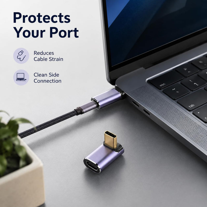 2 Pack Left Right 90 Degree USB C Adapter Thunderbolt 4 USB4 40Gbps 100W PD Fast Charging 8K Video L Shape Type C Extender Connector for Laptop Phone VR