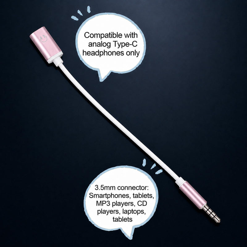 Pink UsbC Female to 3.5mm Male UsbC Female to Aux Male Audio Adapter Headphone Jack Adapter USB-C to Aux Cable Cord Compatible with Smartphones, Tablets, Laptops, MP3 Players