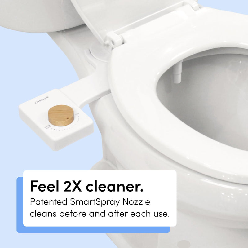 TUSHY Fresh Ultra-Slim Starter Bidet Attachment for Toilet | Non-Electric, Adjustable Water Pressure, Cool Water Rear Wash, Self-Cleaning | Fits Elongated & Round Toilets, Easy 10 Min Install, Bamboo Bamboo Knob Single Nozzle
