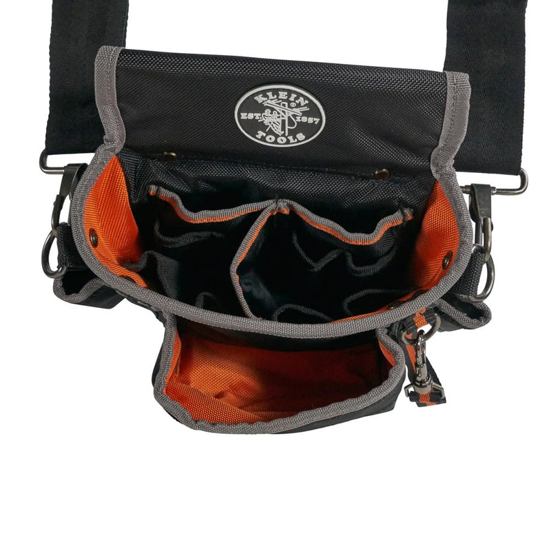 Klein Tools 5243 Tradesman Pro Tool Pouch with Padded Shoulder Strap, Reinforced Bottoms and Electrical Tape Thong, 15-Pocket 15-Pocket Pouch