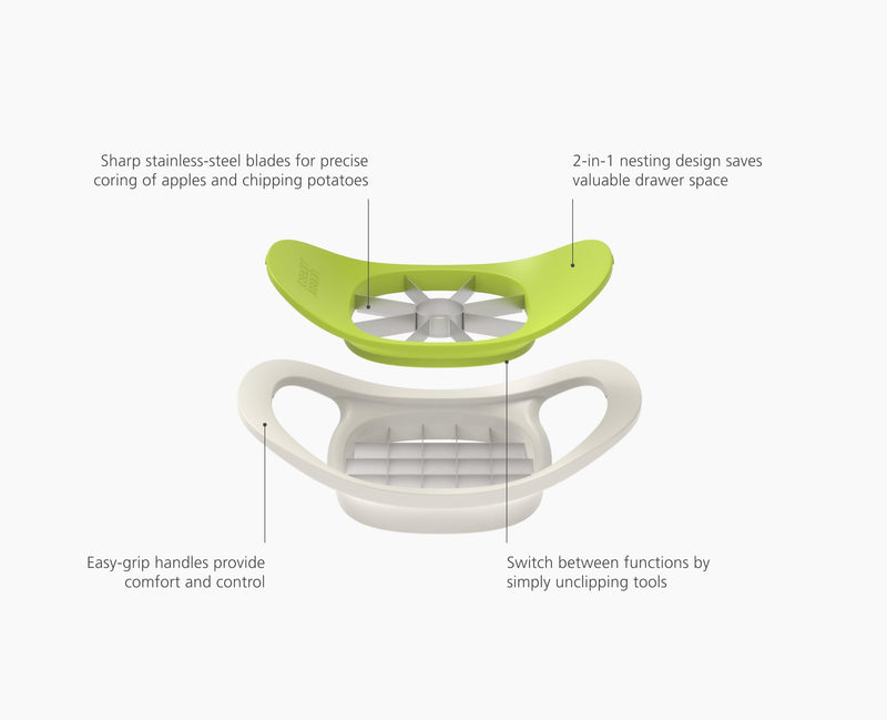 Joseph Joseph Nest Press 2-in-1 Apple Corer & Divider and Potato Chipper, Stainless Steel blades, BPA free, Dishwasher safe
