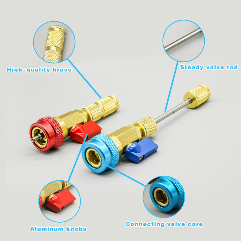 31Pcs R134A Valve Core Quick Remover Installer Tool Set, High Low Pressure AC Valve Core Removal Tool with R134A Valve Core AC Service Port Cap Valve Stem Kit for Refrigerant Air Conditioner System