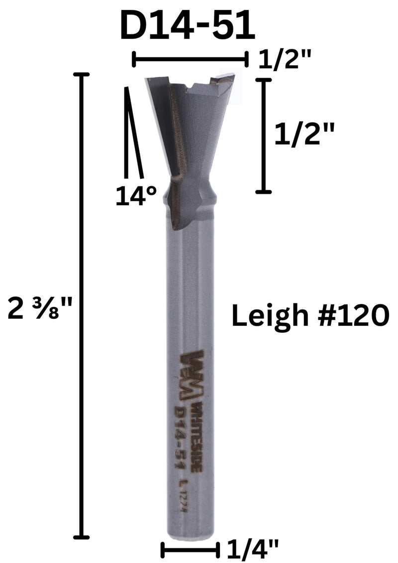 Whiteside Router Bits D14-51 Dovetail Bit with 1/2-Inch Large Diameter and 1/2-Inch Cutting Length