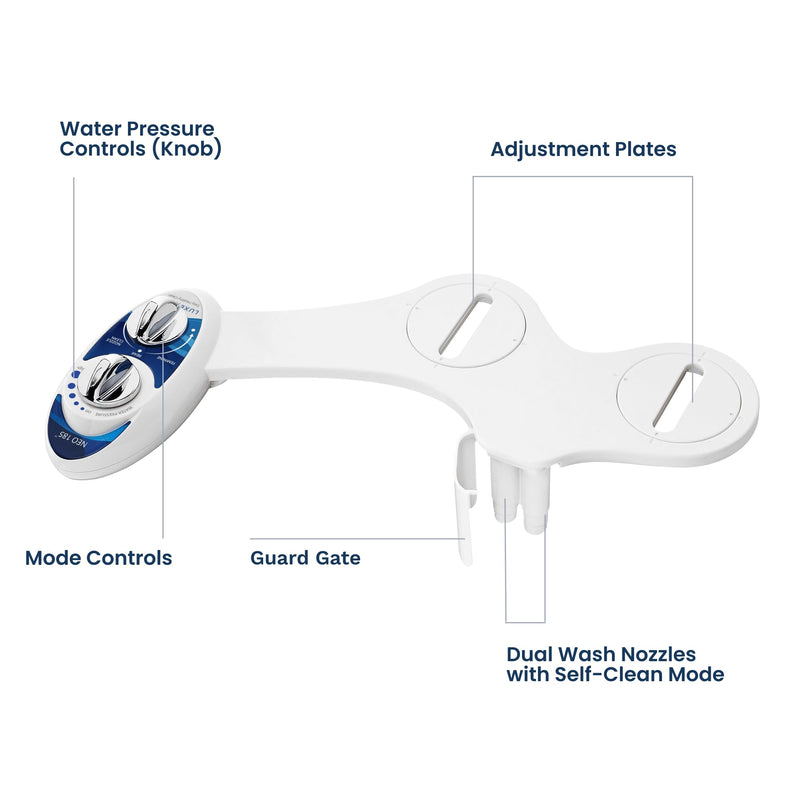LUXE Bidet NEO 185 - Dual Nozzle, Self-Cleaning, Non-Electric Bidet Attachment for Toilet Seat, Adjustable Water Pressure, Rear & Feminine Wash (Blue) Blue