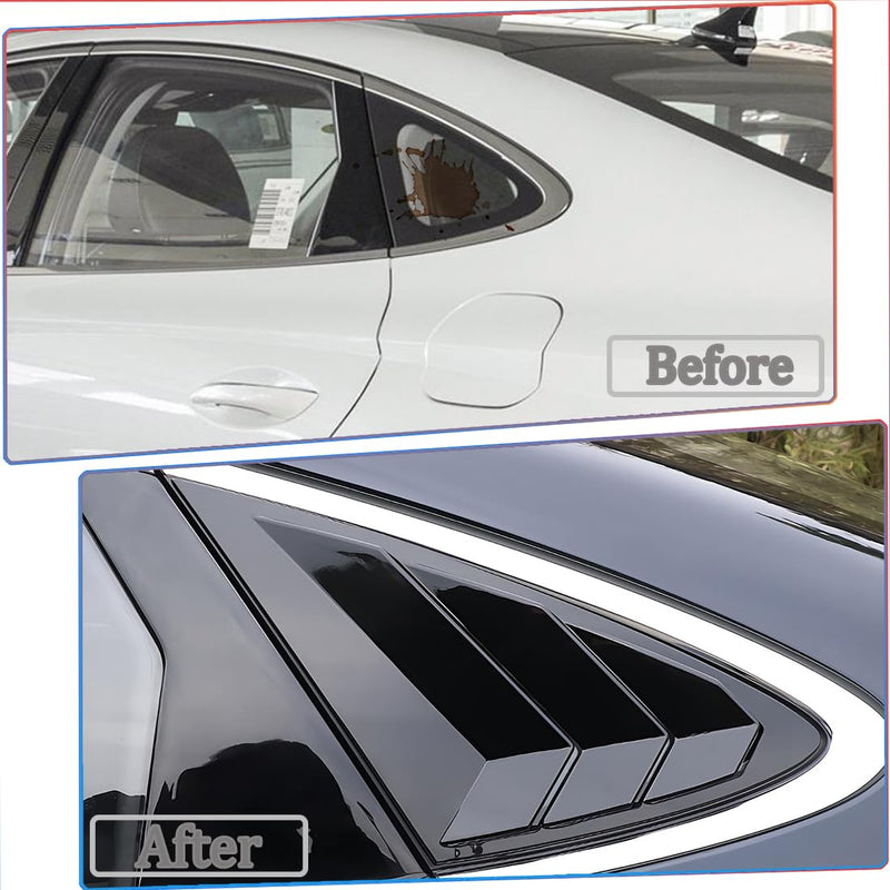 2Pcs Rear Side Window Louvers Air Vent Scoop Shades Cover Blinds Trim for Hyundai Sonata DN8 2020-2025 - ABS Bright Black Sport Interior Accessories（NOT fit N Line Models） For 2020-2024 Hyundai Sonata