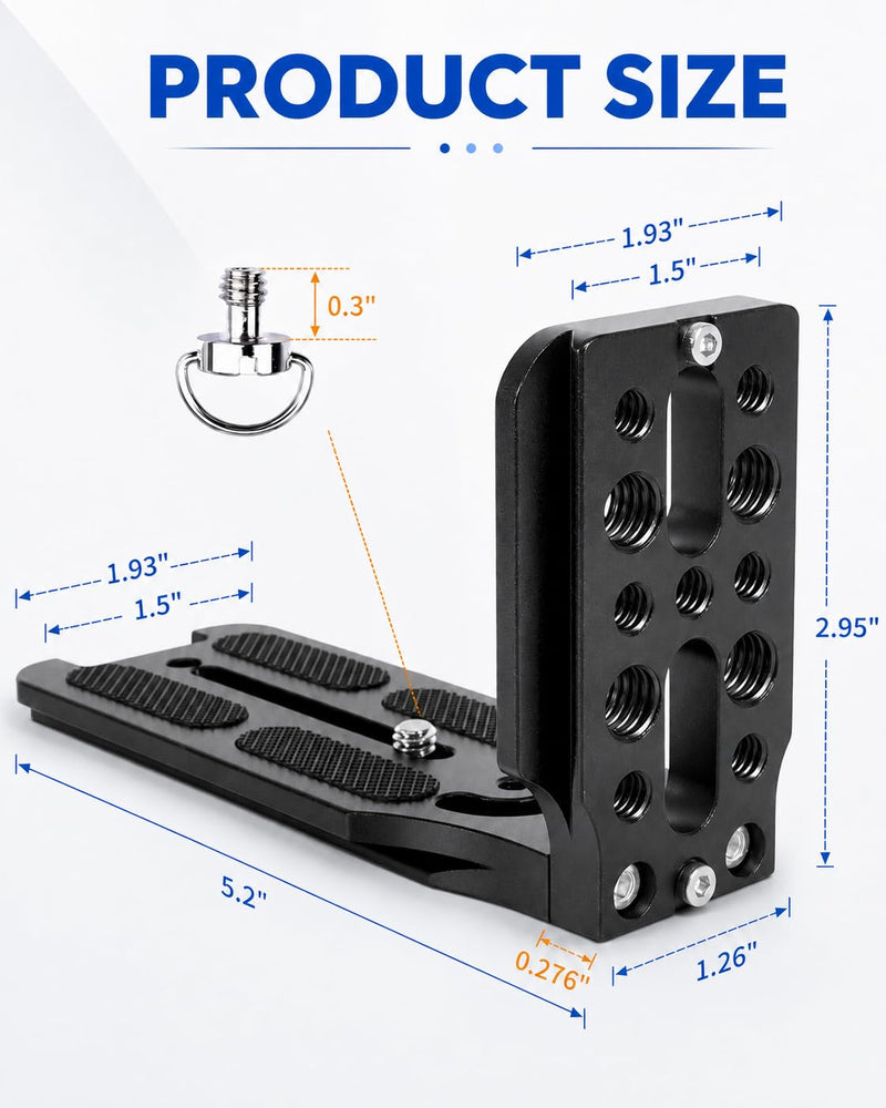 Arca-Type DSLR Camera L Bracket, Vertical/Horizontal Switch Quick Release Plate with 1/4" and 3/8" Screws, Aluminum Tripod Mounting Solution Compatible with Canon/Nikon/Sony