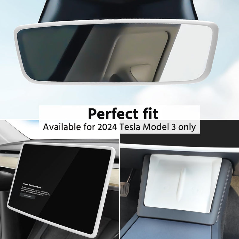 for Tesla Model 3 2024 2025 and model y Juniper Accessory Set: 3-Piece White Silicone Console Mat, Screen & Mirror Frame Protectors (Waterproof, Anti-Slip)(3 PCS White) 2024 2025 model 3 and model y Juniper