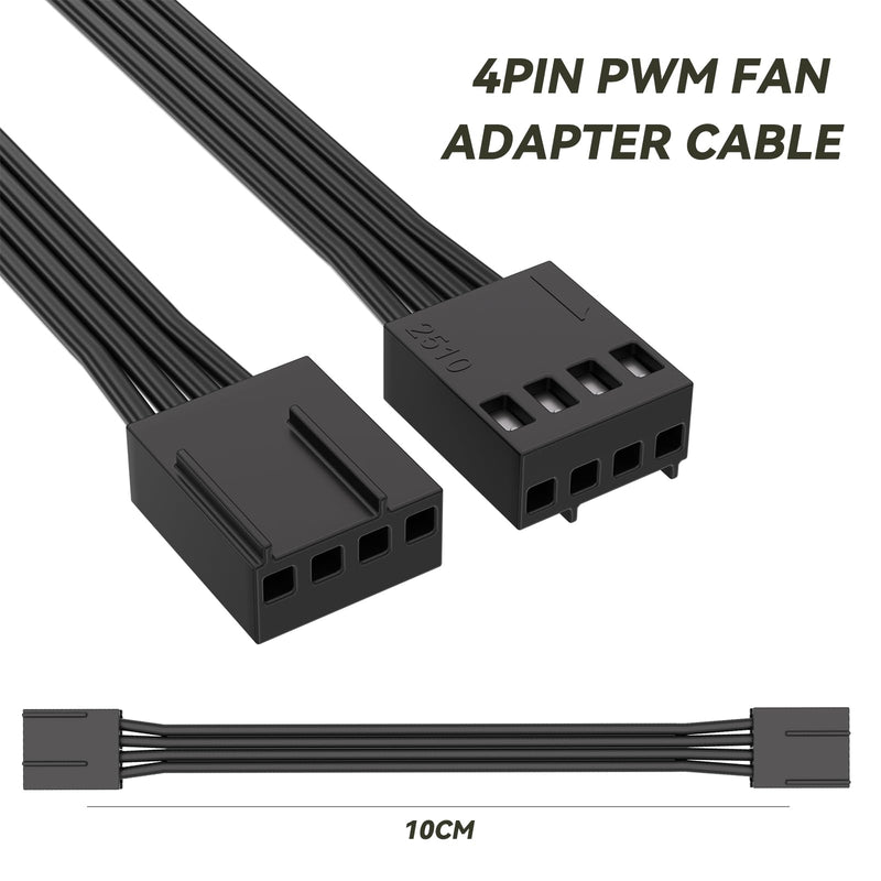4 Pin PWM Fan Extension Cable Female to Female | PC Fan Extension Cable for CPU Coolers & PWM Fan Controllers - 10CM Black 4 Pack