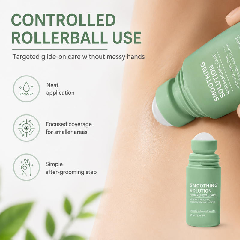  [AUSTRALIA] - Ingrown Hair Roller, 50 ml Smoothing Solution for Post-Hair Removal Care | Razor bump care with BHA, AHA, PHA, niacinamide and licorice for after shaving on underarms, bikini line, legs and arms