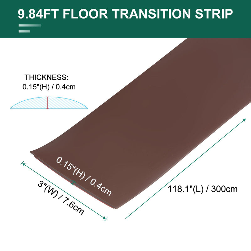 uxcell Floor Transition Strip Self Adhesive, 3" Wide PVC Flat Laminate Door Cover Strip for Laminate Doorway Width Less Than 3 Inch Coffee 9.84Ft 9.84Ft, 3in