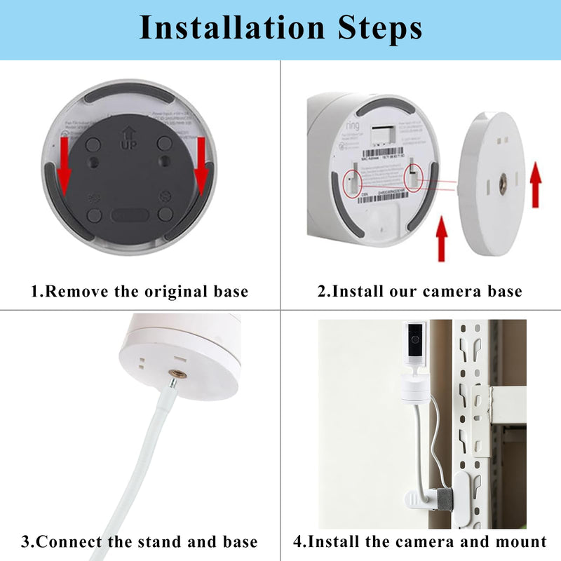 2 Pack Clip Mount Compatible with Ring Indoor Cam Plus/Pan-Tilt Indoor Cam | No Drill Adjustable Flexible Clamp Stand Bracket, 1/4" Threaded Holder for Desk, Crib, Nursery, Shelf, Pillar, White