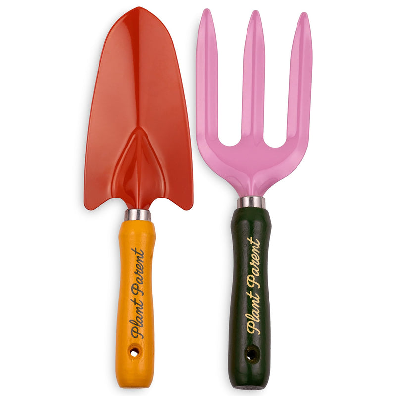 ban.do Hand Rake and Trowel Set, Plant Parent | Retro Inspired Colored Garden Tools with Plant Parent Quote Handle, Metal Tools with Beech Wood Handles