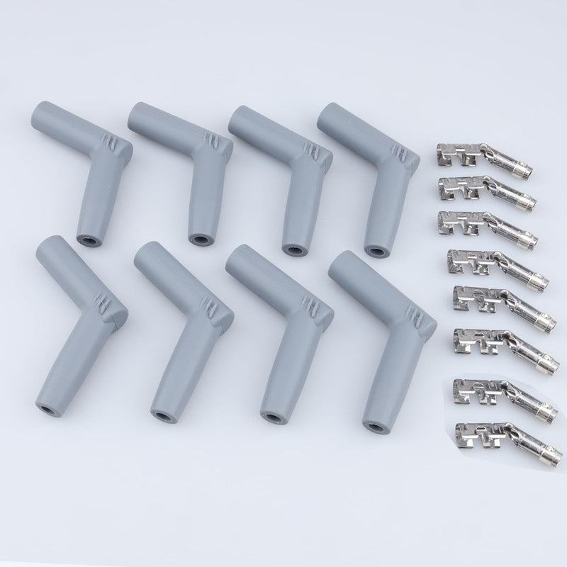 45 Degree Replacement Spark Plug Wire Silicone Boot and Terminal Kits for 7mm-8.5mm Wire, Pack of 8 45 Degree Gray