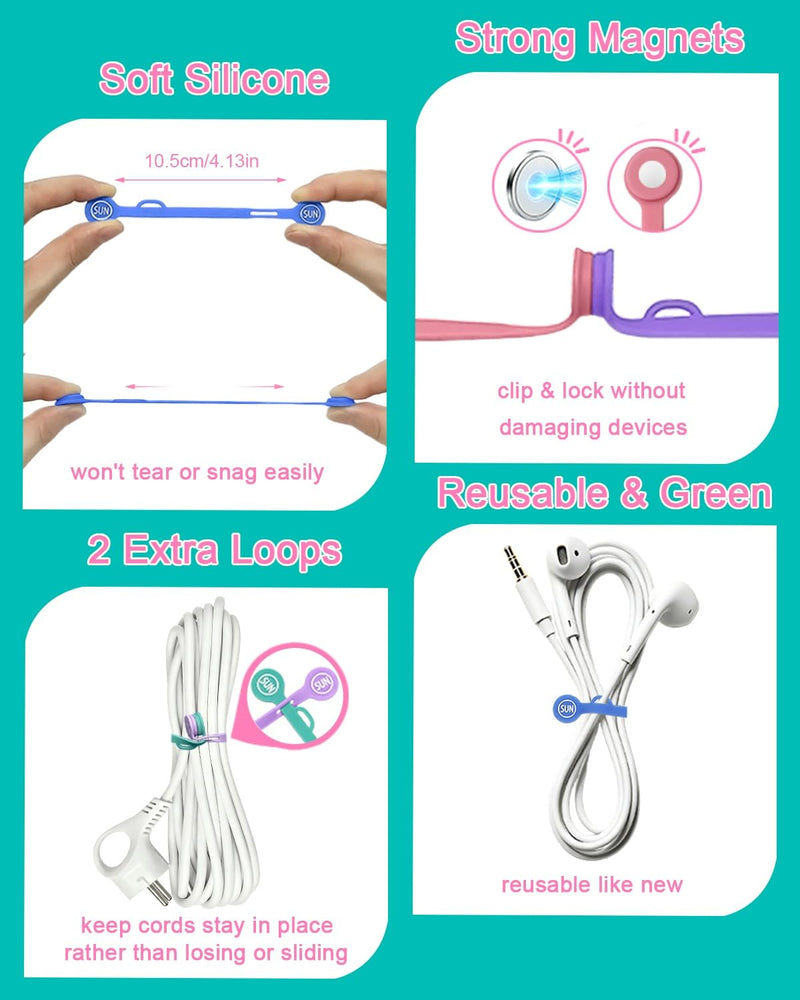 Magnetic Cord Organizer Cable Cord Organizer Magnet Clips Design Patented Silicone Twist Tie Strap Holder Cord Wrap Keepers Reusable Multi-Purpose Home Office School Gifts 10 Pack Mermaid Mermaid