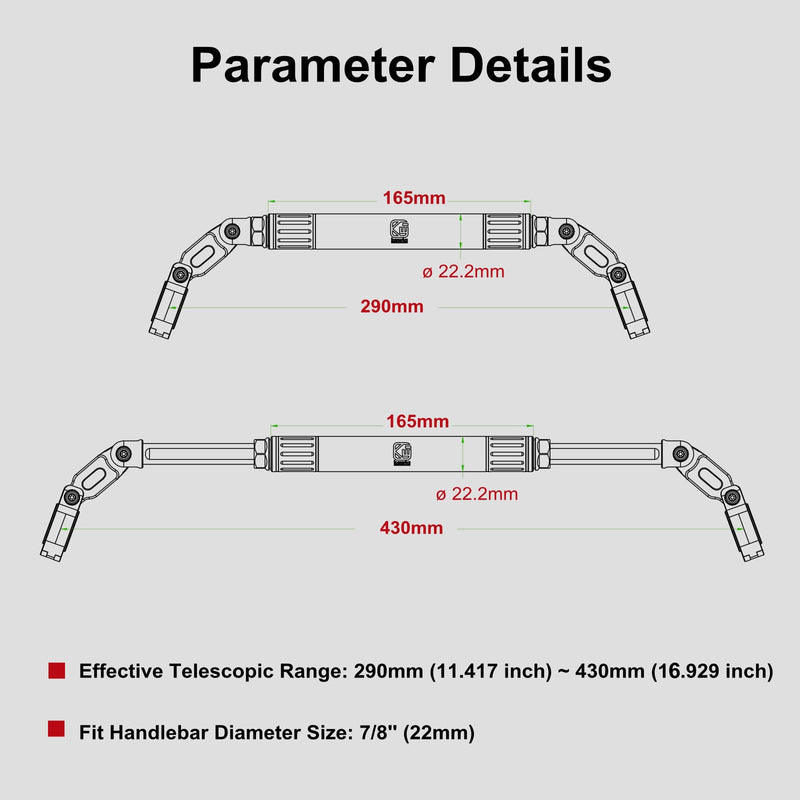 BRCOVAN Motorcycle Cross Bar, Aluminum Alloy, Length Adjustable Handlebar Extender Extension, Motorcycle Balance Bar Reinforce Lever Fit for Handlebars 22mm in Diameter