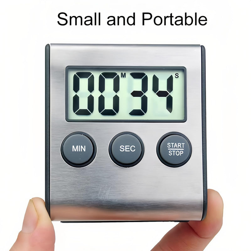 Lancoon 4 Pack Digital Timer with Magnetic Countdown Loud Alarm Hanging Hole Bracket Stainless Steel Battery Easy to Carry for Kitchen Cooking Baking Sports (Silver)