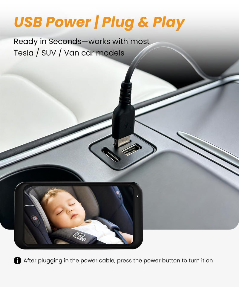 Babyvue BV2 USB Baby Car Camera, 4.5'' HD 1080P USB Rear-Facing Mirror, IR Night Vision, 360° Adjustable, Plug & Play Backup Monitor for Child & Pet Safety Red