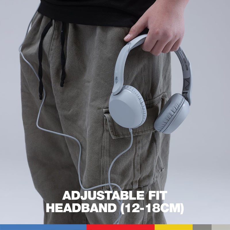 Skullcandy Icon 180 Wired On-Ear Headphones - Cement | Built-In 85dB Volume Limiter, Comfortable, Adjustable Headband, Convenient for Travel with 3.5mm AUX Plug, In-Line Microphone