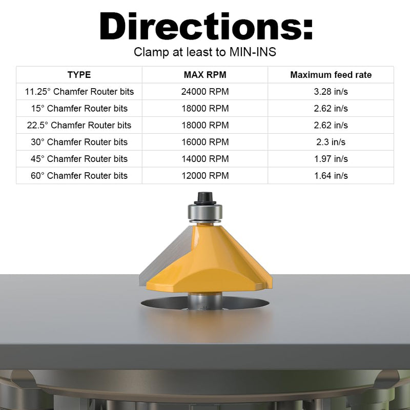 FivePears 6 PCS Chamfer Router Bit Set 1/2 Inch Shank, Edge Forming Bevel Carbide Tipped Router Bit with Bearing, Miter Angle Milling Cutters Tool, Including 11.25, 15, 22.5, 30, 45, 60 Degree 6 PCS Set - 1/2" Shank Multiple Angles (11.25°-60°)
