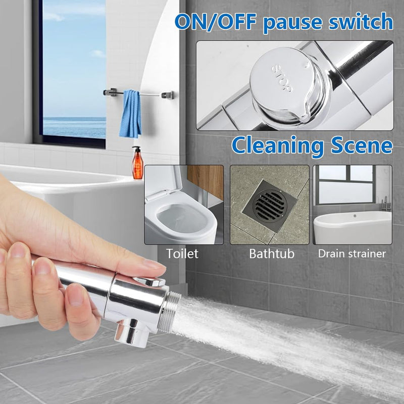 Chrome Tub Spout with Diverter slip fit 1/2 inch Copper Tube, High Pressure filtered Handheld Shower with 3 Spray Modes On/Off Switch, 59 inch hose, Bracket, No Drill Required Install Shower set