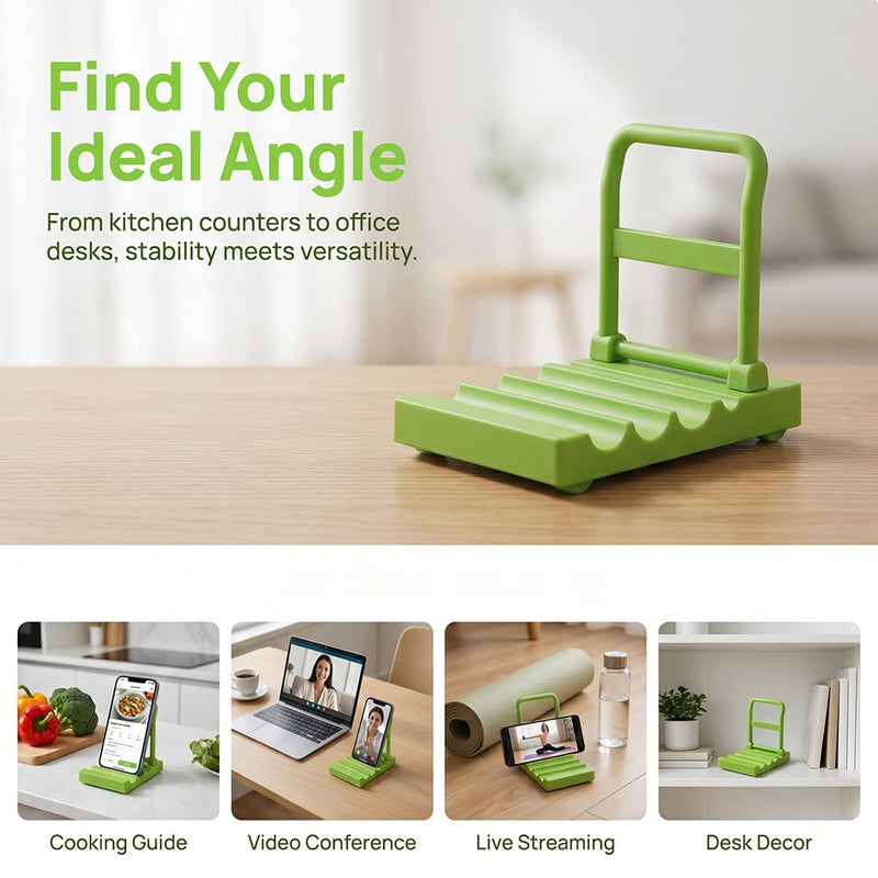 Non-Slip Grooved Desk Phone Stand, Portable Plastic Cellphone Holder, Bedroom Office Counter Travel Desktop Smartphone Supporting Accessory,Green green