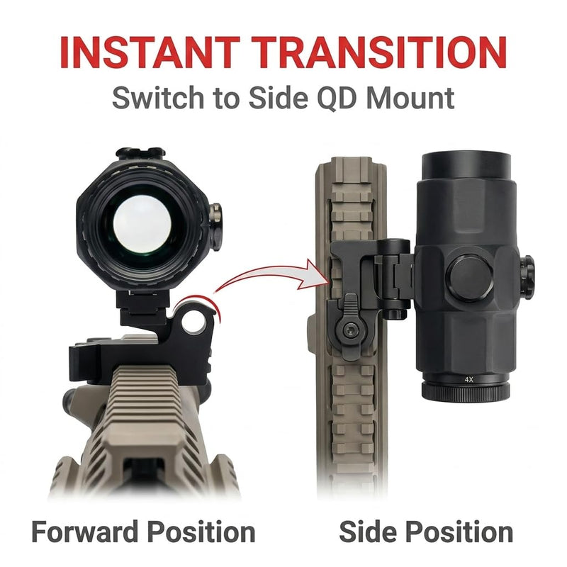 4X Magnifier G3Sight Scope Airsoft with Switch to Side QD Mount for 20mm Rail Apply for Red dot Zooms with 3X of Power Shockproof (Black - 4X Sight Scope)