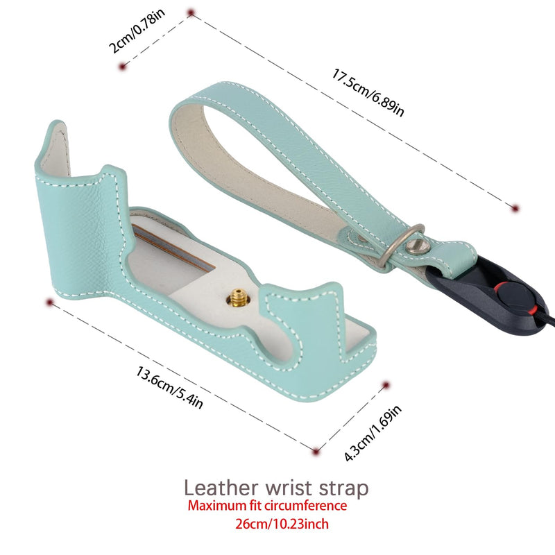 Bowan X-T5 Camera Case, Handmade Genuine Real Leather Half Camera Case Bag Cover for Fujifilm Fuji X-T5 X-T5 Camera Bottom Opening Version + Hand Strap (Mint green) Mint green