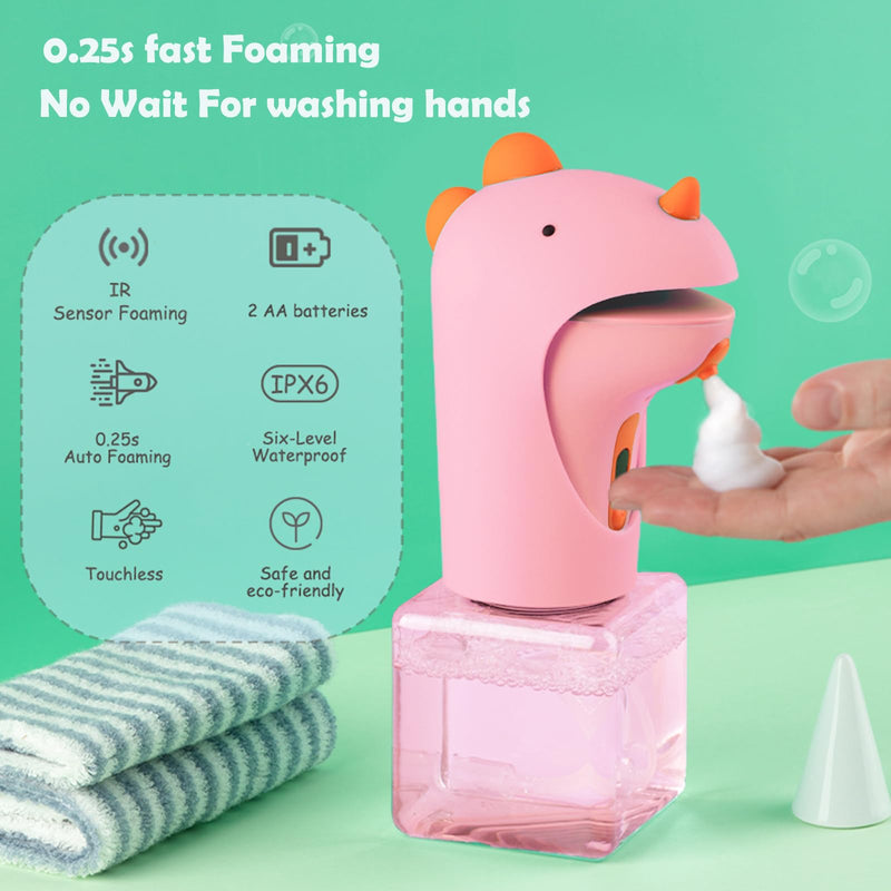 Automatic Foam Soap Dispenser - IPX6 Waterproof Cute Dinosaur Foaming Smart Hand Soap Dispenser for Bathroom（Pink） Pink