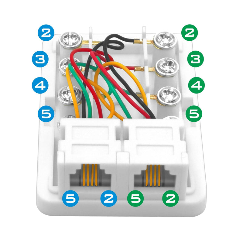 Phone Jack Surface Mount Dual Port for 2 Phone Line Telephone Jack Box 8 Screw Terminals to 2 RJ11 6P4C Female White 2in2out White